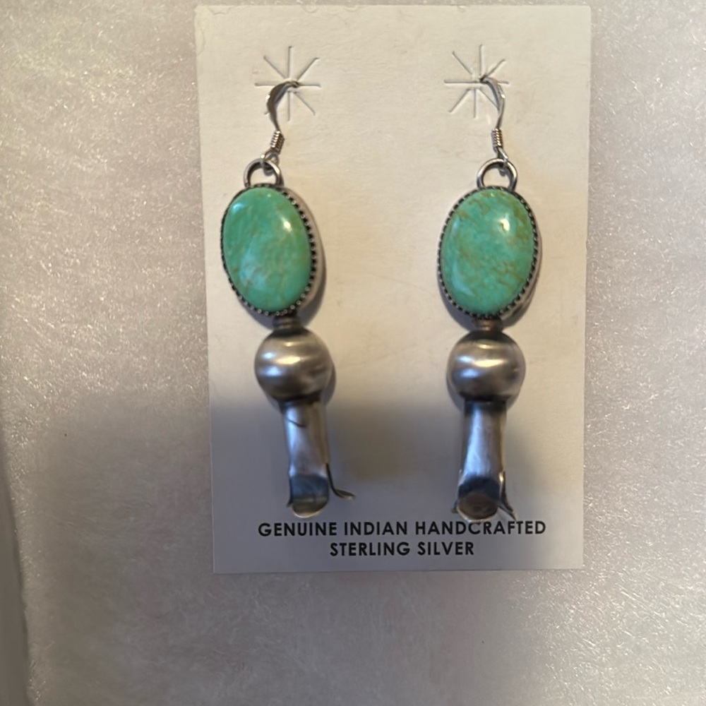 Genuine Navajo handmade squash blossom earrings. Artist: Tia Long